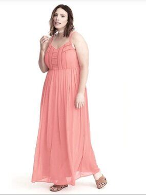 CHIFFON CROCHET INSET PLEATED MAXI DRESS